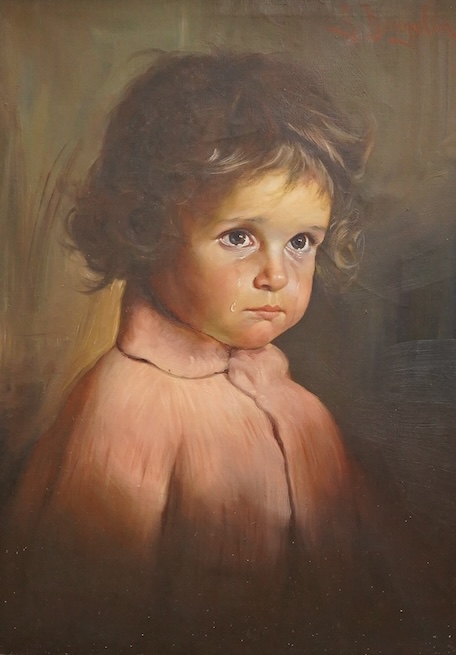 Giovanni Bragolin (1911-1981), A study of a crying young girl, signed upper right, oil on canvas, 69 x 49cm